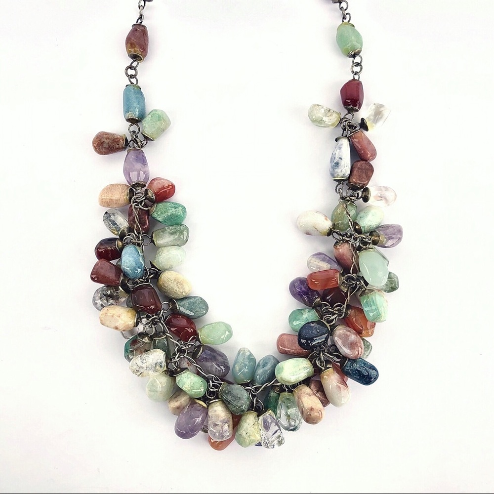 Multicolored Real Stone Beaded Necklace - Picture 7 of 10